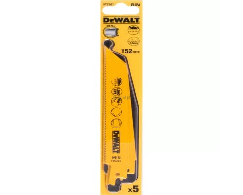 Полотно DeWALT пиляльне біметалеве, швидкий пропил, 152 мм, 14 TPI, 5 шт (DT2361)
