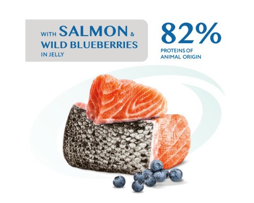 Вологий корм для кішок Optimeal для стерилізованих/кастрованих з лососем та чорницею в желе 85 г (4820269140141)