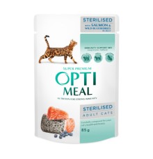 Вологий корм для кішок Optimeal для стерилізованих/кастрованих з лососем та чорницею в желе 85 г (4820269140141)