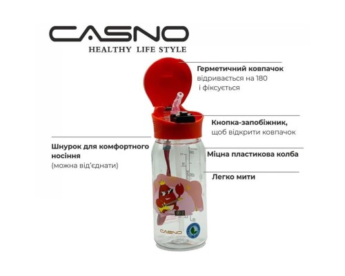 Пляшка для води Casno 400 мл KXN-1195 Червона краб з соломинкою (KXN-1195_Red)