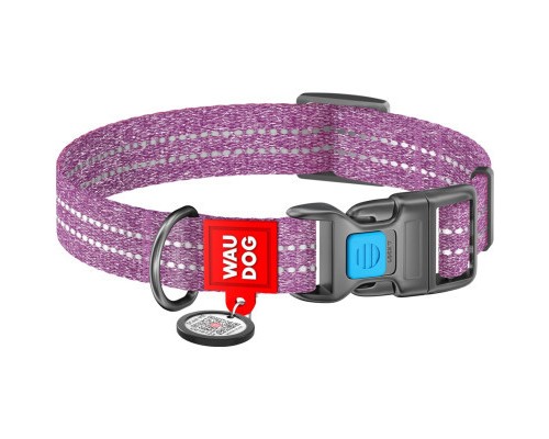 Нашийник для тварин WAUDOG Re-cotton з QR паспортом світловідбивний Ш 20 мм Д 28-40 см фіолетовий (02889)