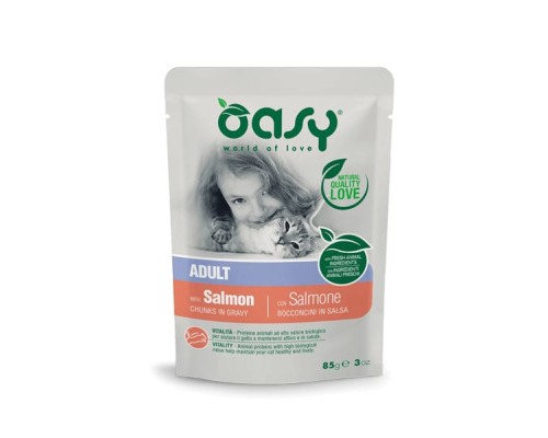 Вологий корм для кішок OASY Adult з лососем 85 г (8053017343723)