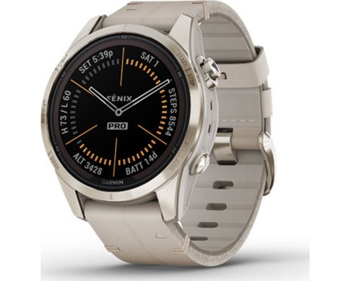 Смарт-годинник Garmin fenix 7S Pro Saph Solar, Sft Gld SS w/Lmestn Lthr, Excl, GPS (010-02776-30)