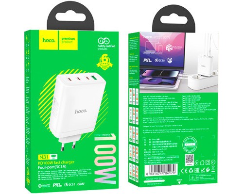 Зарядний пристрій HOCO N31 White (6931474784179)