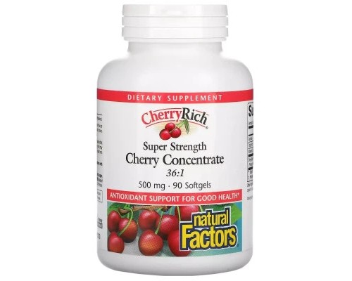 Вітамінно-мінеральний комплекс Natural Factors Вишневий концентрат 500 мг, Cherry Concentrate, 90 гелевих капсул (NFS-04525)