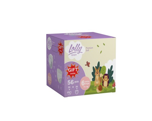 Підгузки Lolly Premium Soft розмір 6 (15+ кг) Підгузки 30 шт + Підгузки-трусики 26 шт + Подарунок (4820174981181)