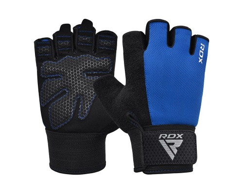 Рукавички для фітнесу RDX W1 Half Blue Plus M (WGA-W1HU-M+)