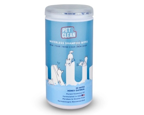 Вологі серветки для тварин Pet Clean PET WATERLESS SHAMPOO WIPES швидке очищення складок з медово-вівсяним ароматом 50 шт (8939111098762)