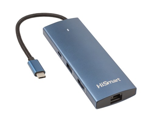 Концентратор HiSmart USB-C to HDMI + 2хUSB 3.0 + PD 100W + USB 2.0 + SD/TF 3.0 + LAN RJ45 (CA914357)