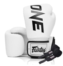 Боксерські рукавички Fairtex BGV1-ONE (натуральна шкіра) White 10 унцій (бинти в комплекті) (BGV1-ONE_10oz_White)