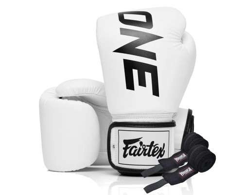 Боксерські рукавички Fairtex BGV1-ONE (натуральна шкіра) White 10 унцій (бинти в комплекті) (BGV1-ONE_10oz_White)