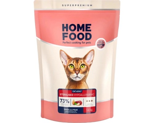 Сухий корм для кішок Home Food Grain-free hypoallergenic Suitable for exotic breeds з качкою та грушею 1.6 кг (4820235020231)
