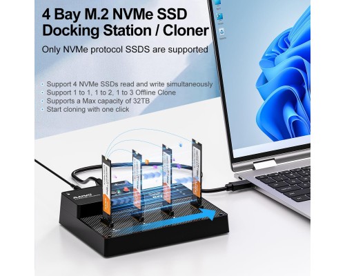 Док-станція для накопичувачів Maiwo 4*NVMe M.2 SSD Key M/B+M to USB4.0 USB-C 40Gbps (K3015P4)