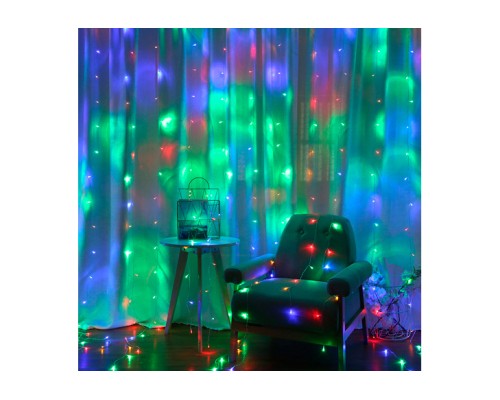 Гірлянда Voltronic Штора 120 LED Водопад (Red/Green/Blue/Yellow), прозора, 3*1 м, 8 режимів, 220V (GAR120LED-RGB)