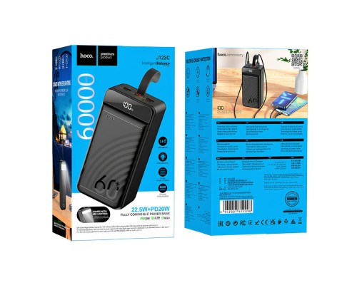 Батарея універсальна HOCO 60000mAh Element PD/20W, QC/22.5W, LED Lamp, Black (J123C / 714736)