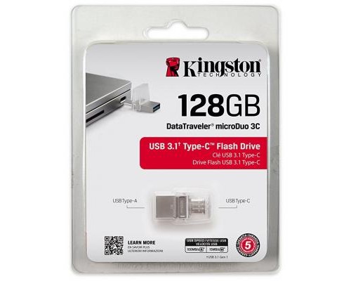 USB флеш накопичувач Kingston 128GB DataTraveler microDuo 3C USB 3.0/Type C (DTDUO3C/128GB)