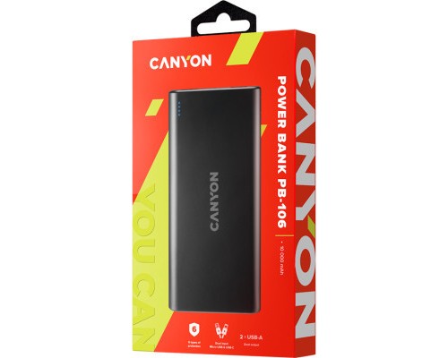 Батарея універсальна Canyon PB-106 10000mAh Input 5V/2A, Output 5V/2.1A(Max) (CNE-CPB1006B) 