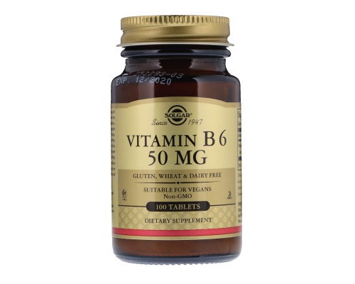 Вітамін Solgar Вітамін В6, Vitamin B6, 50 мг, 100 таблеток (SOL-03100)