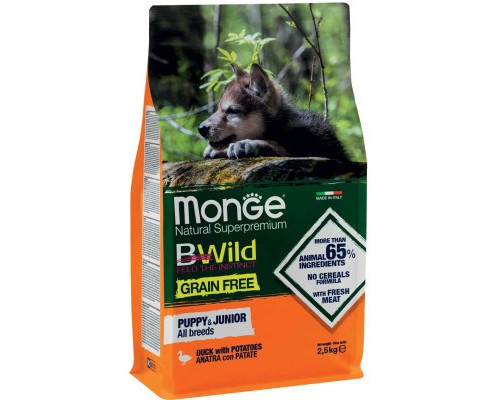 Сухий корм для собак Monge Dog Bwild Gr. Free Puppy&Junior качка 2.5 кг (8009470004787)