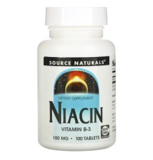 Вітамін Source Naturals Ніацин, Вітамін В3, 100 мг, Niacin, 100 таблеток (SN0501)