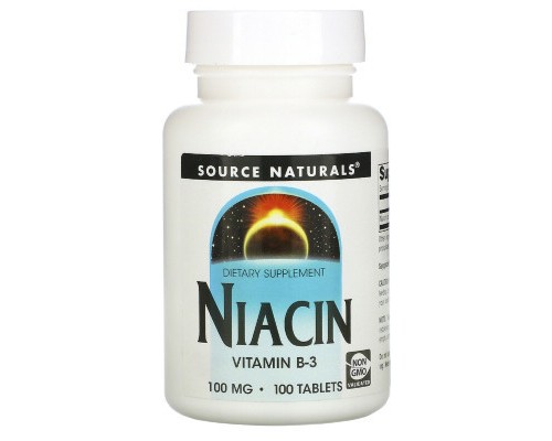 Вітамін Source Naturals Ніацин, Вітамін В3, 100 мг, Niacin, 100 таблеток (SN0501)