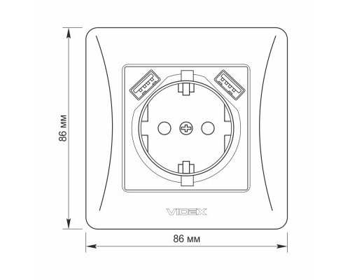 Розетка Videx BINERA 1ая із заземленням і 2USB (VF-BNSK1GU)