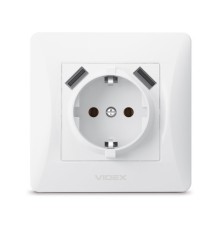 Розетка Videx BINERA 1ая із заземленням і 2USB (VF-BNSK1GU)