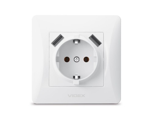 Розетка Videx BINERA 1ая із заземленням і 2USB (VF-BNSK1GU)