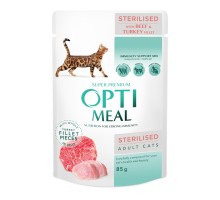 Вологий корм для кішок Optimeal для стерилізованих/кастрованих з яловичиною та індичим філе в желе 85 г (4820215365901)