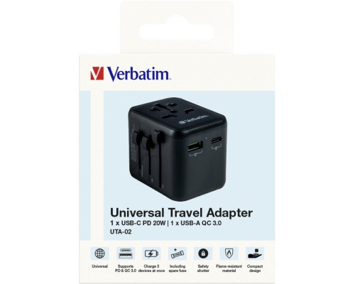 Зарядний пристрій Verbatim UTA-02 PD20W (USB-A /USB-C) (49544)