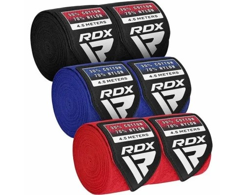 Бинт для спорту RDX для боксу RB Hand Wraps Combine 3 пари Red,Black,Blue (4.5м.) (HWC-RBU+)