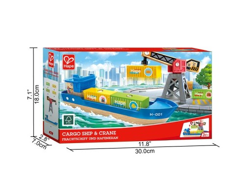 Залізниця Hape Набір для залізниці Корабель із краном (E3792)