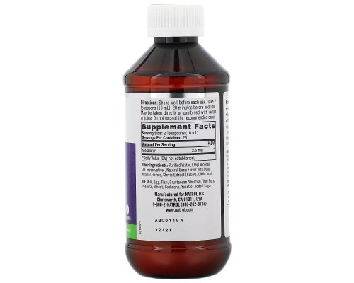Амінокислота Natrol Мелатонін рідкий, 2,5 мг, смак ягід, Liquid Melatonin, 237 мл (NTL-07405) 