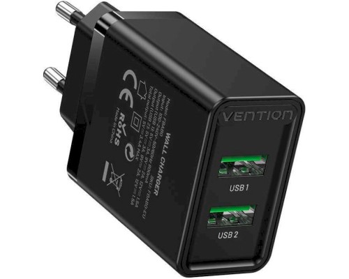 Зарядний пристрій Vention 2xUSB 36W (2xUSB-A) QC3.0 black (FBAB0-EU)