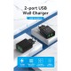Зарядний пристрій Vention 2xUSB 36W (2xUSB-A) QC3.0 black (FBAB0-EU)