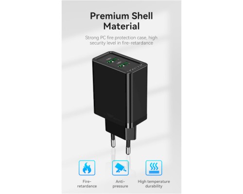 Зарядний пристрій Vention 2xUSB 36W (2xUSB-A) QC3.0 black (FBAB0-EU)