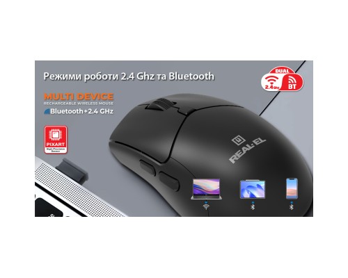 Мишка REAL-EL RM-460W Wireless/Bluetooth Black (EL123200048)
