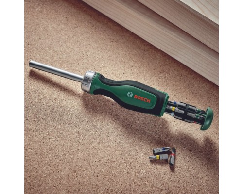 Викрутка Bosch з тріскачкою, 12 насадок, руків''я PC+ABS+TPR , 207мм, сталь CrV (1.600.A03.2V0)