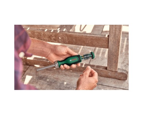 Викрутка Bosch з тріскачкою, 12 насадок, руків''я PC+ABS+TPR , 207мм, сталь CrV (1.600.A03.2V0)