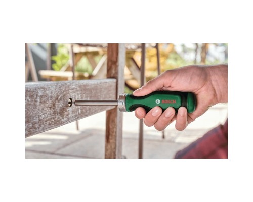 Викрутка Bosch з тріскачкою, 12 насадок, руків''я PC+ABS+TPR , 207мм, сталь CrV (1.600.A03.2V0)