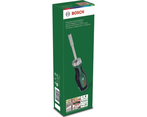 Викрутка Bosch з тріскачкою, 12 насадок, руків''я PC+ABS+TPR , 207мм, сталь CrV (1.600.A03.2V0)