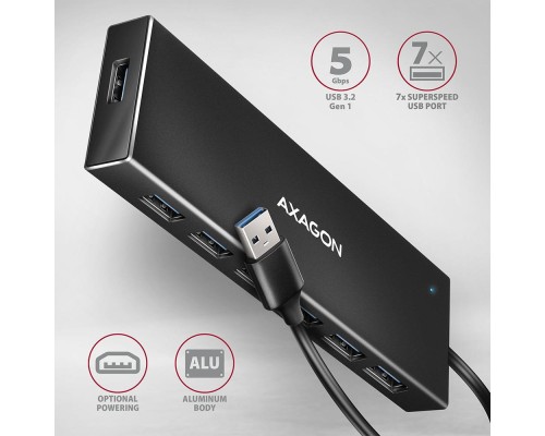 Концентратор AXAGON USB 3.1 to 7xUSB 3.0 black (HUE-F7A)