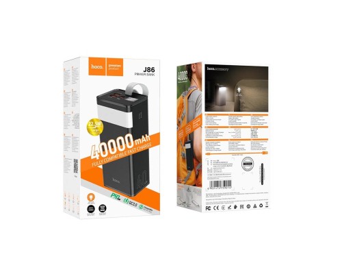 Батарея універсальна HOCO 40000mAh Powermaster PD/20W, QC/22.5W, Lamp, Black (J86 / 714737)