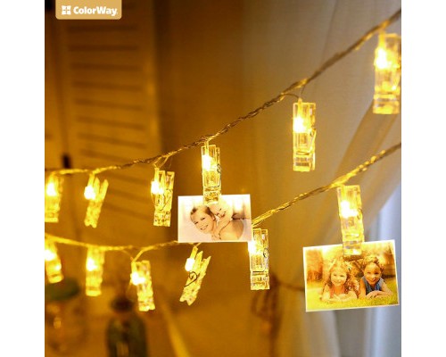 Гірлянда ColorWay Світлодіодна з прищіпками для фото 20 LED / 3 м USB (CW-LCP-20L30BU)