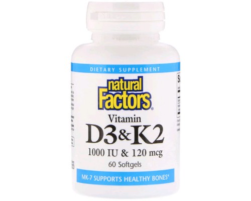 Вітамін Natural Factors Вітамін D3 і К2, Vitamin D3 & K2, 60 гелевих капсул (NFS-01292) Вітамін Natural Factors Вітамін D3 і К2, Vitamin D3 & K2, 60 гелевих капсул (NFS-01292)