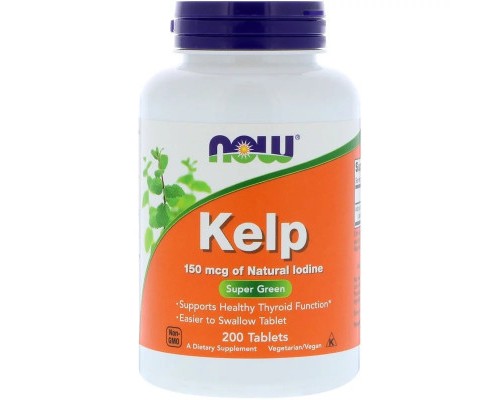 Мінерали Now Foods Натуральний Йод, (Ламінарія), Kelp, 150 мкг, 200 таблеток (NOW-02680)