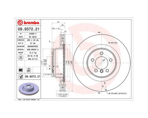 Гальмівний диск Brembo 09.9372.21