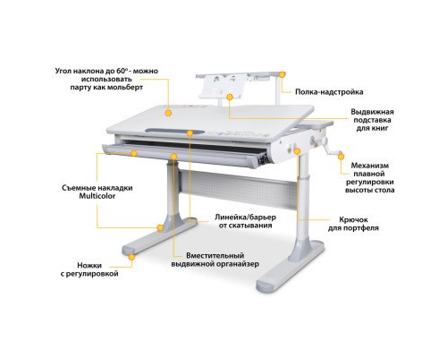 Парта Mealux Edmonton Multicolor Grey з полицею S50 (BD-610 W/MC + G + S50 WG)
