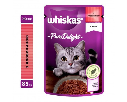 Вологий корм для кішок Whiskas Pure Delight з яловичиною в желе 85 г (5900951263194)