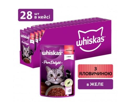 Вологий корм для кішок Whiskas Pure Delight з яловичиною в желе 85 г (5900951263194)